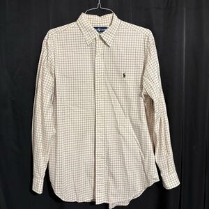 Ralph Lauren Plaid Button Down Long Sleeve‎ Classic Fit Beige Shirt Men/Teen L